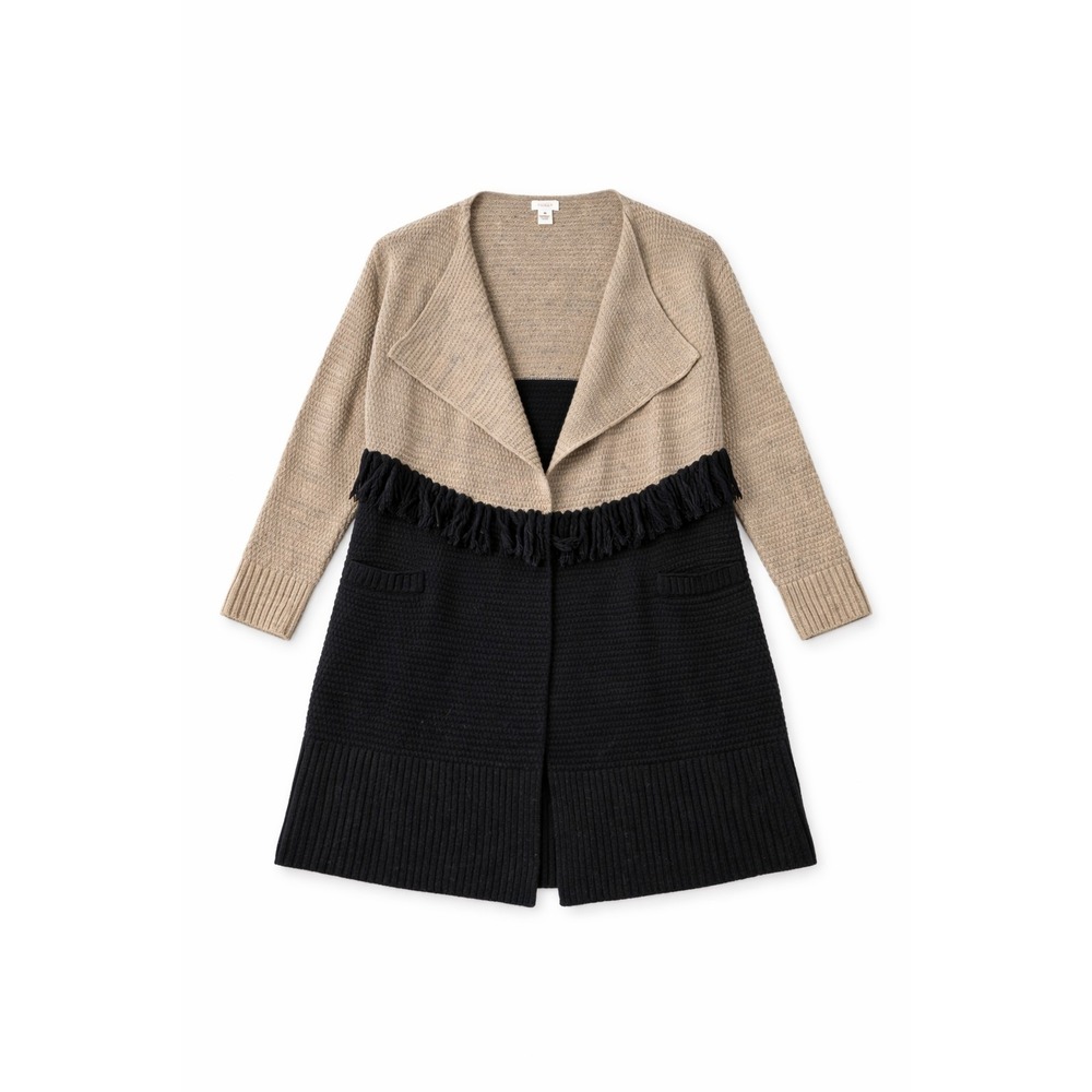 Sundance Cardigan Long Sweater‎ Medium Lambswool Color Block Fringe Western